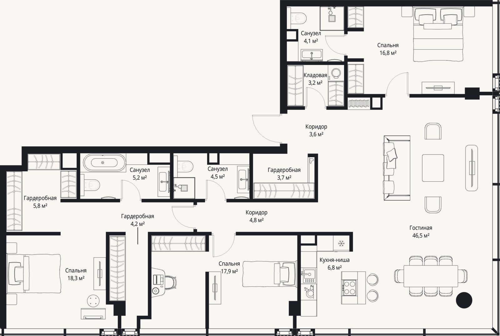 Планировка: 4+ к, 145,4 м²
