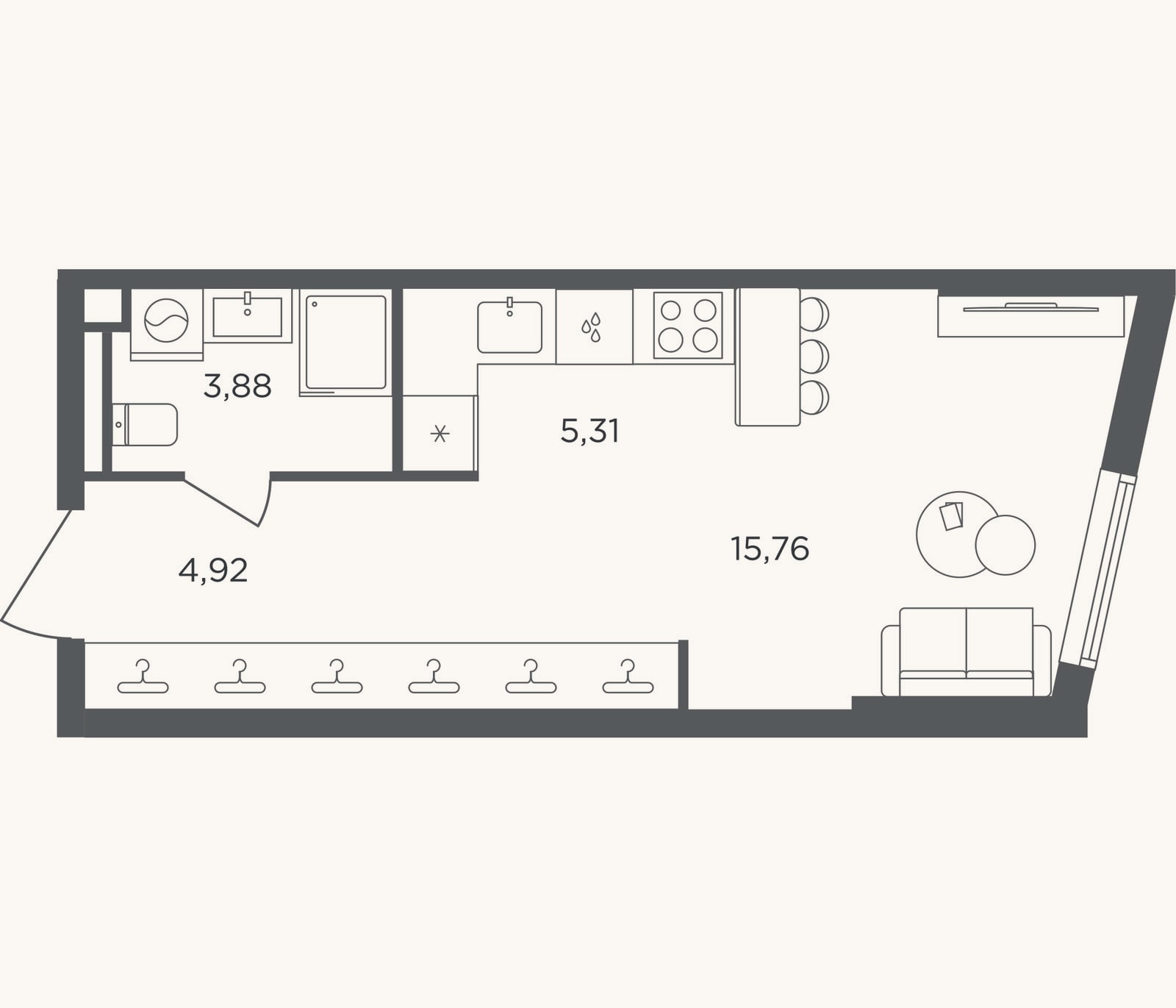 Планировка: Студия, 29,9 м²