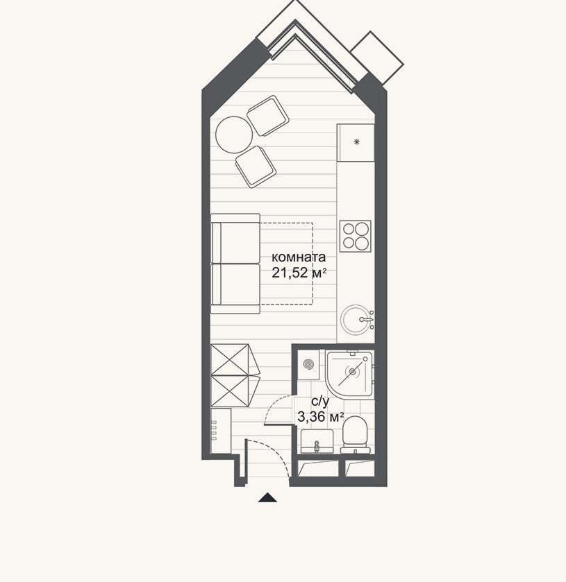 Планировка: Студия, 24,9 м²