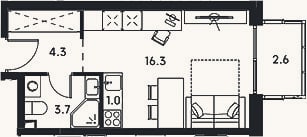 Планировка: Студия, 25,3 м²
