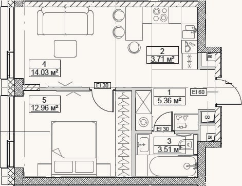 Планировка: 2-к, 39,6 м²