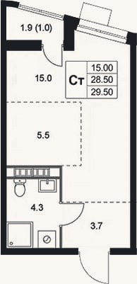 Планировка: Студия, 28,5 м²