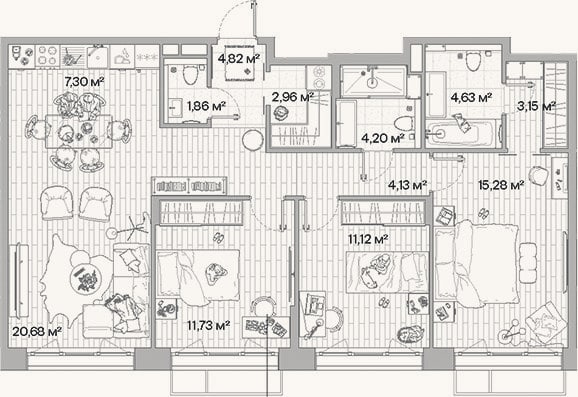 Планировка: 4+ к, 91,9 м²