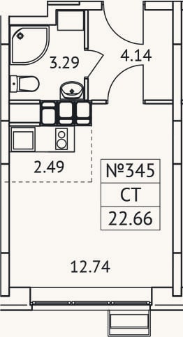 Планировка: Студия, 22,7 м²