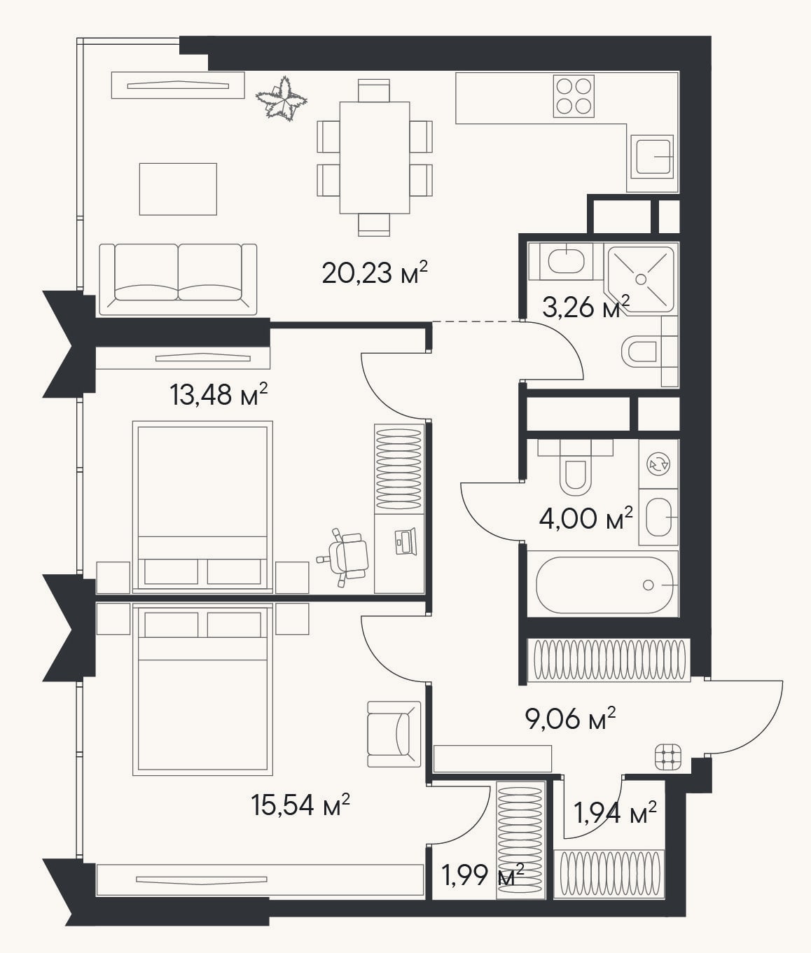 Планировка: 3-к, 70,7 м²