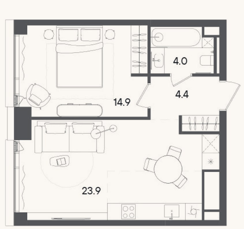 Планировка: 2-к, 47,2 м²