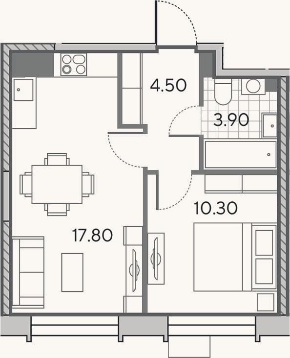 Планировка: 2-к, 36,5 м²