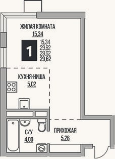 Планировка: Студия, 29,6 м²
