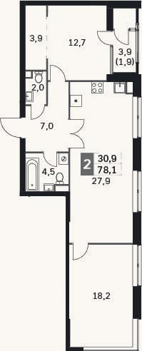 Планировка: 3-к, 76,2 м²