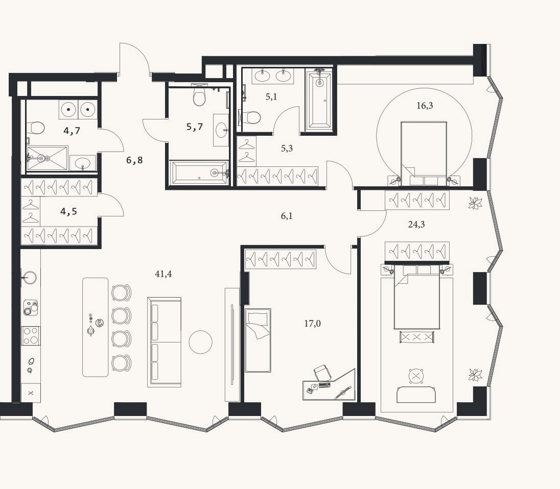 Планировка: 4+ к, 137,2 м²