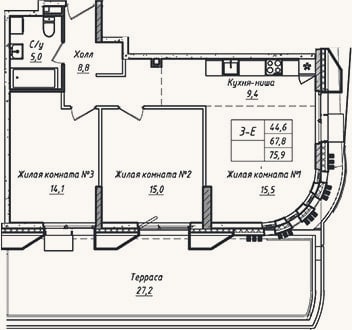 Планировка: 3-к, 67,7 м²
