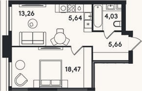 Планировка: 2-к, 47,1 м²