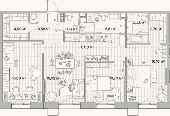 Планировка: 4+ к, 96,5 м²