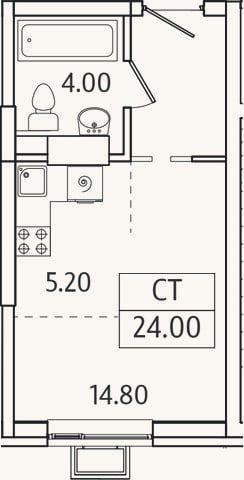 Планировка: Студия, 24 м²