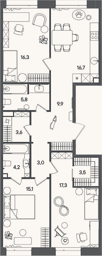 Планировка: 4+ к, 95,4 м²