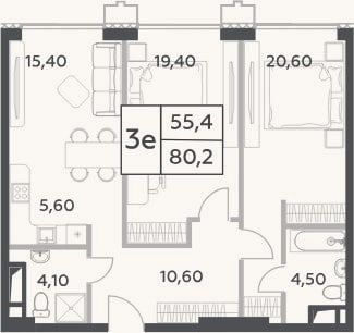 Планировка: 3-к, 80,2 м²