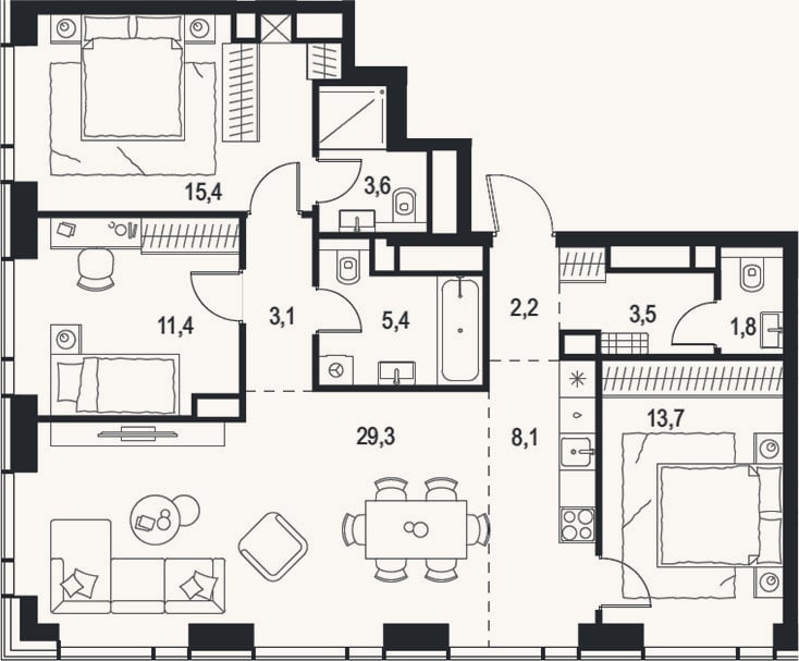 Планировка: 4+ к, 97,5 м²