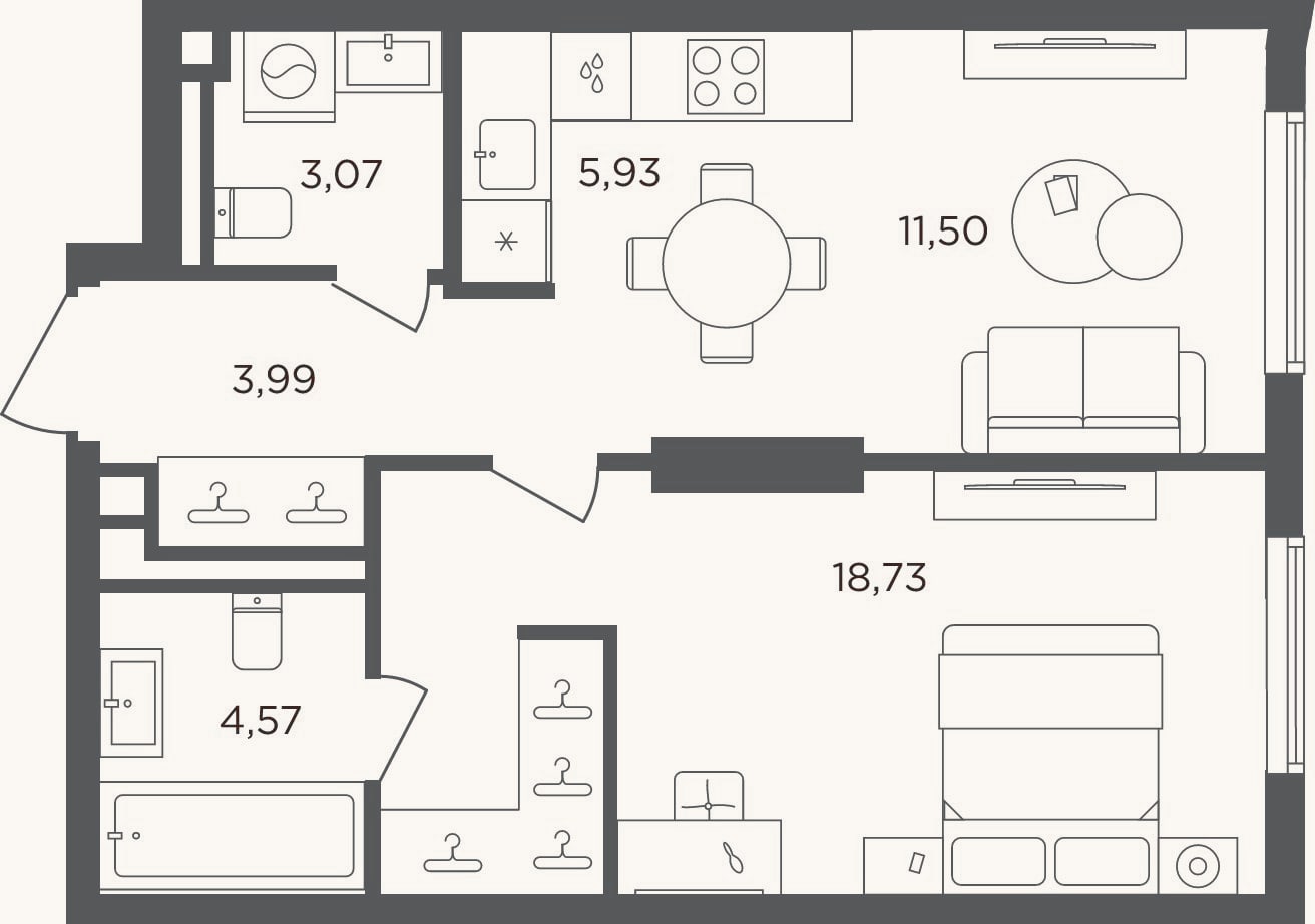 Планировка: 2-к, 47,8 м²