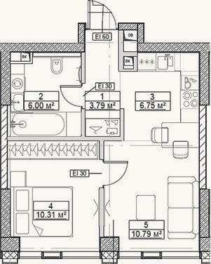 Планировка: 2-к, 37,6 м²