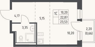 Планировка: Студия, 22,9 м²