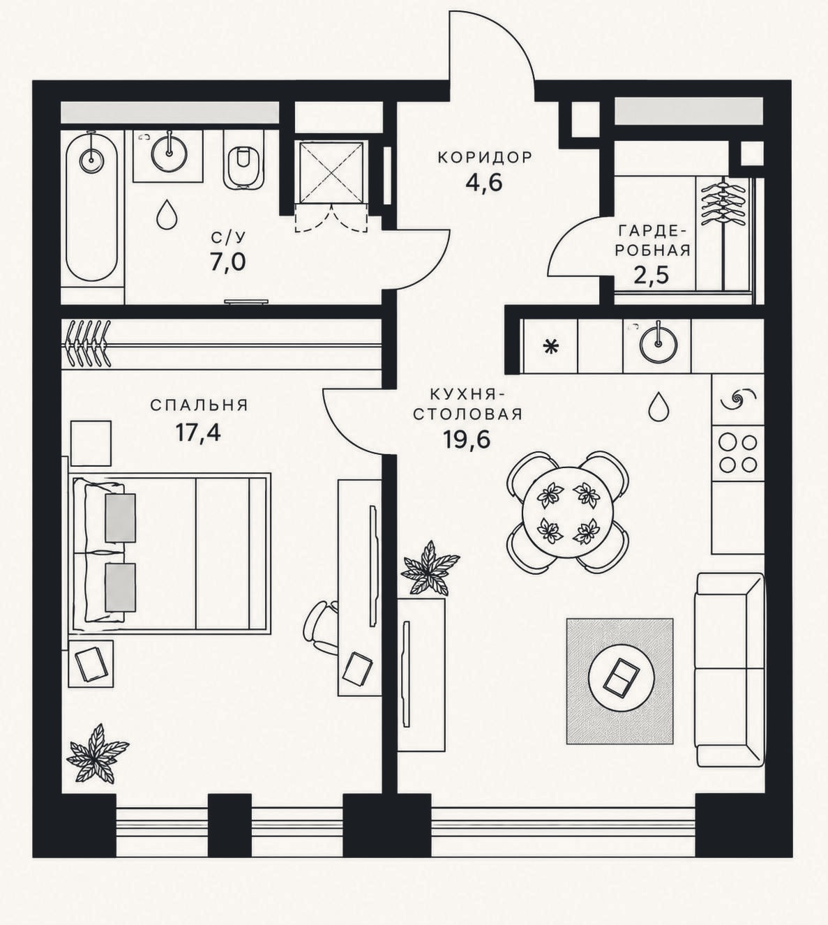 Планировка: 2-к, 51,1 м²