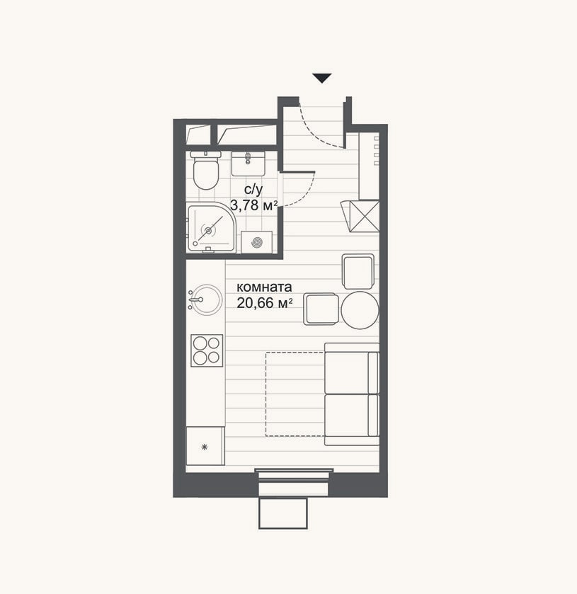 Планировка: Студия, 24,4 м²