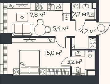 Планировка: 2-к, 37,8 м²
