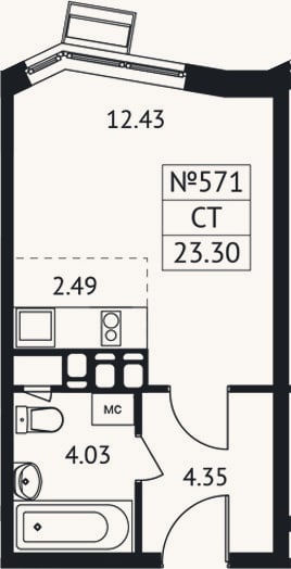 Планировка: Студия, 23,3 м²