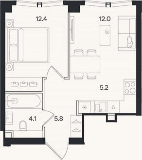 Планировка: 2-к, 39,5 м²