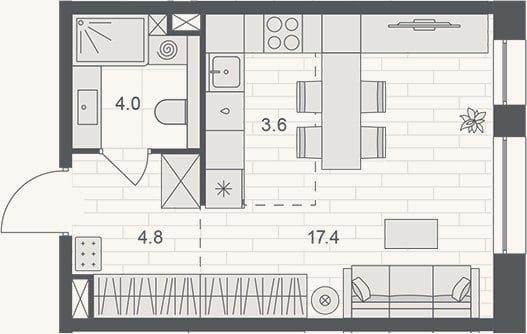 Планировка: Студия, 29,8 м²
