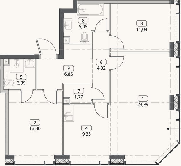 Планировка: 3-к, 79,1 м²