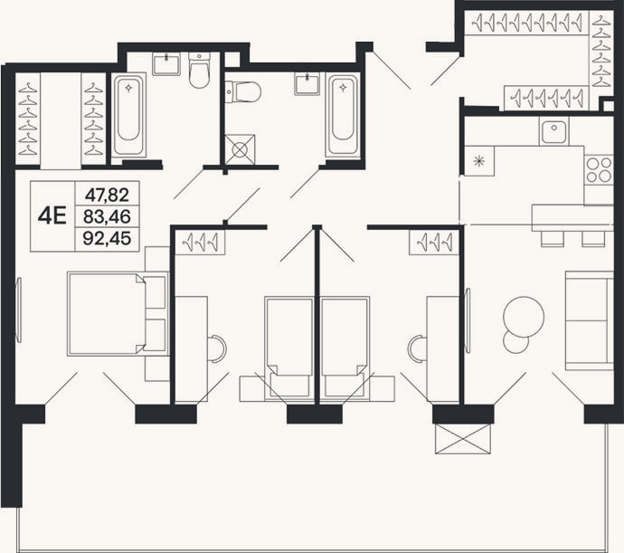 Планировка: 4+ к, 83,5 м²