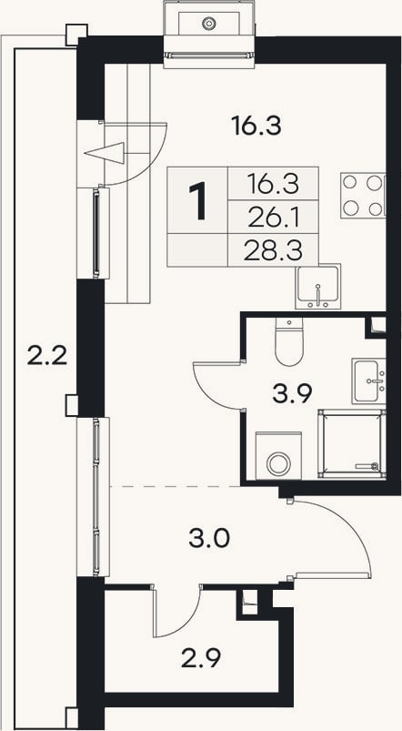 Планировка: Студия, 26,1 м²