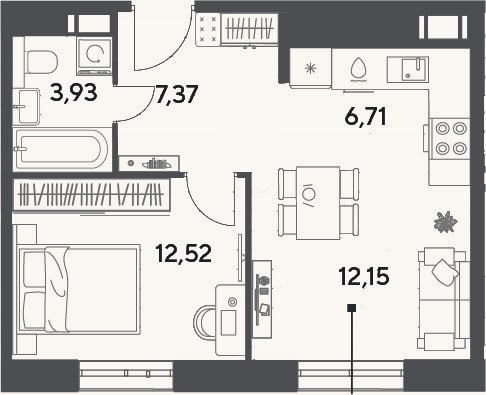 Планировка: 2-к, 42,7 м²