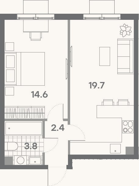 Планировка: 2-к, 40,5 м²