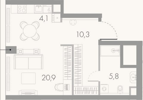 Планировка: Студия, 41,1 м²