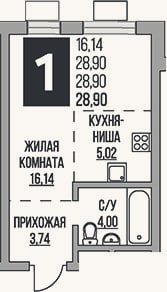 Планировка: Студия, 28,9 м²