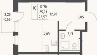Планировка: Студия, 25,9 м²