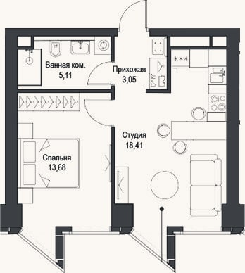 Планировка: 2-к, 40,3 м²