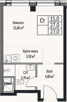 Планировка: Студия, 27 м²