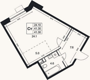 Планировка: Студия, 41,3 м²