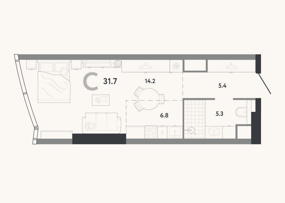 Планировка: Студия, 31,7 м²