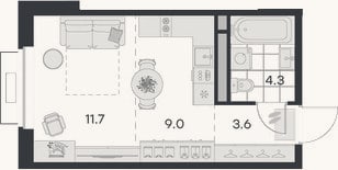 Планировка: Студия, 28,6 м²
