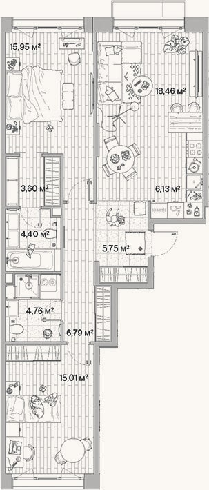 Планировка: 3-к, 80,9 м²