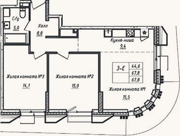 Планировка: 3-к, 67,8 м²