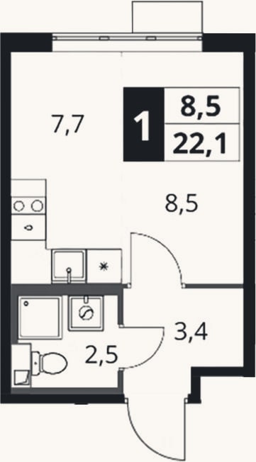 Планировка: Студия, 22,1 м²