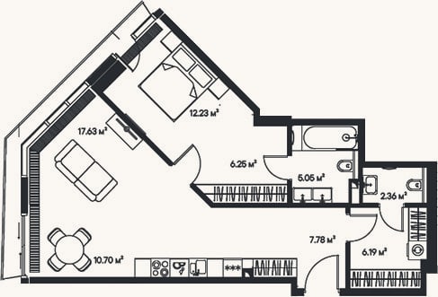 Планировка: 2-к, 68,2 м²