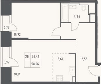 Планировка: 2-к, 56,4 м²