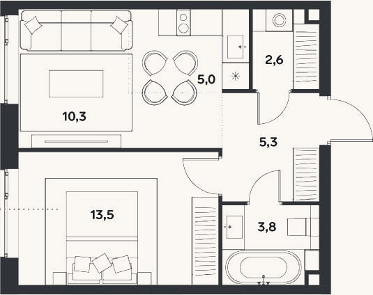 Планировка: 2-к, 40,5 м²
