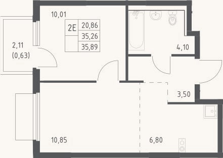 Планировка: 2-к, 35,3 м²